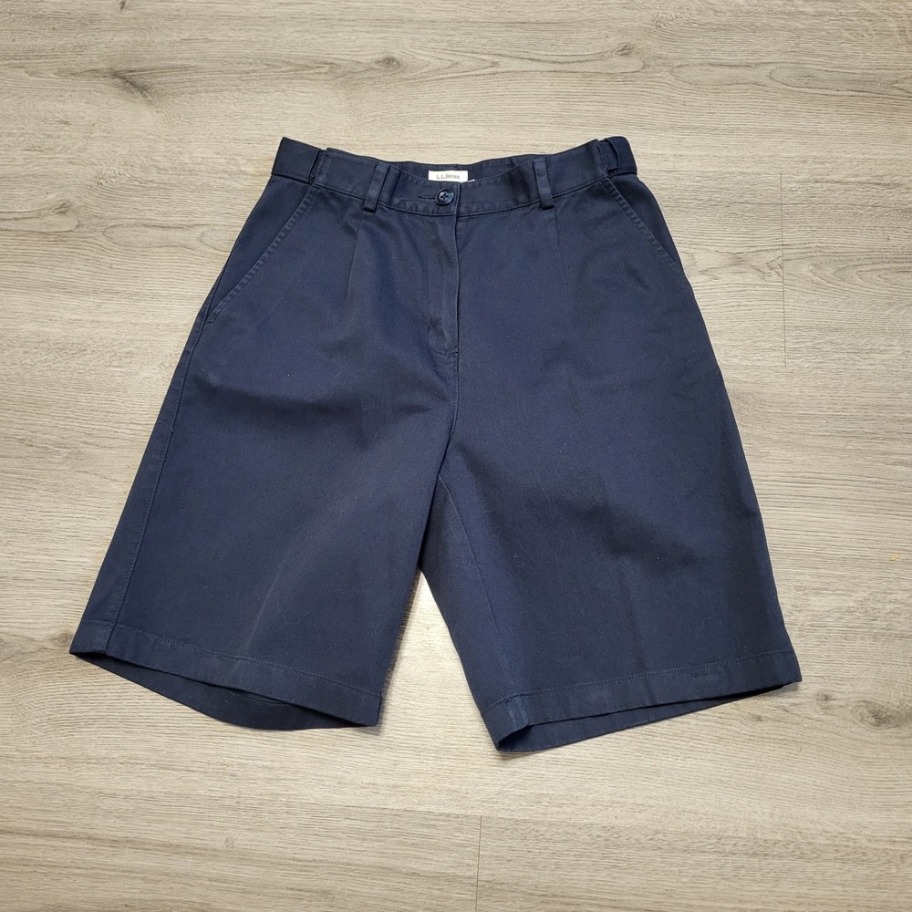 LL Bean‎ Womens Navy Blue Original Fit Bermuda Hi Rise Chino Shorts 4 Reg 274910